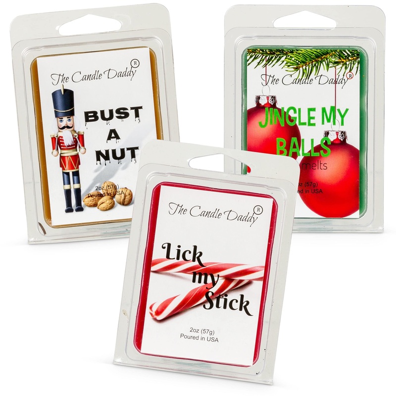 “All I Want For Christmas” Combo Set Of Three Scented Wax Melt Cubes – Lick My Stick- Jingle My Balls- BustANut