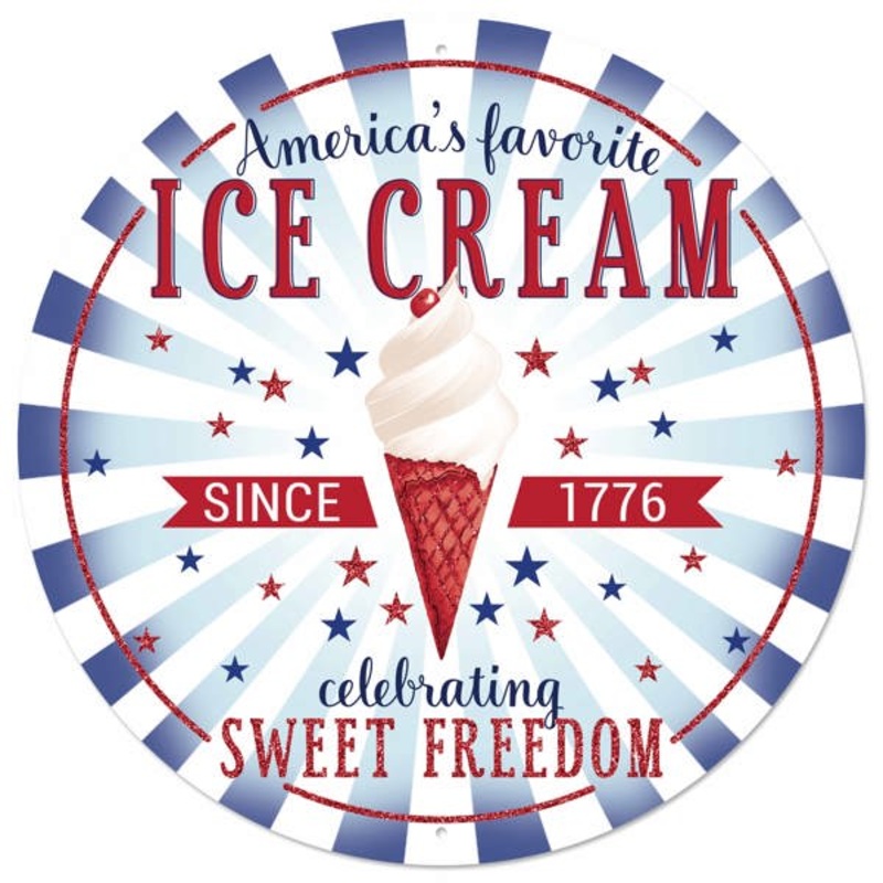 12″DIA METAL AMERICA’S ICE CREAM SIGN – RED/WHITE/BLUE – MD1510