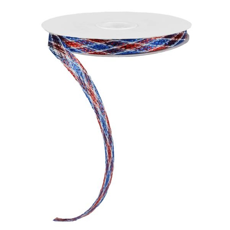 .5″X30YD METALLIC CORSAGE RIBBON – RED/WHITE/BLUE – RS4040G3